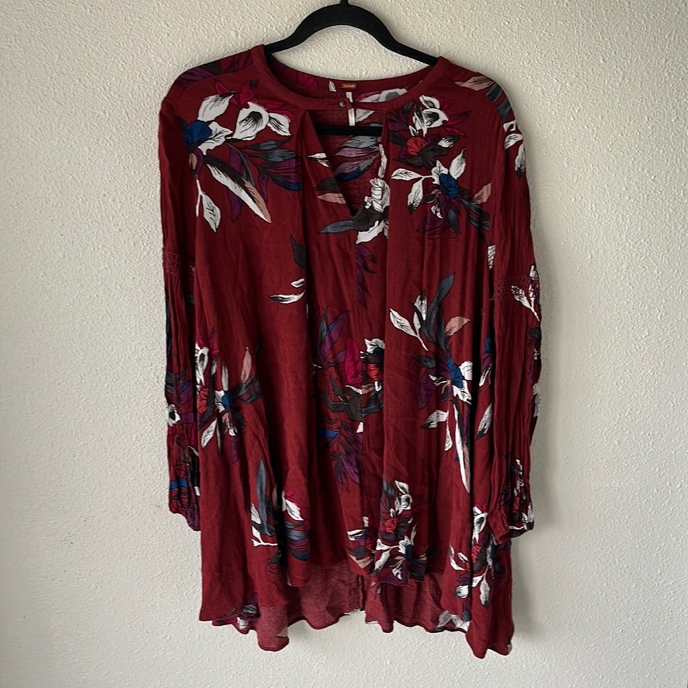 Free People Tree Swing Tunic Medium Red florals